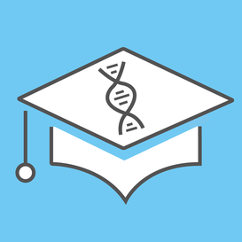 Picture of graduation cap with symbol depicting life sciences studies